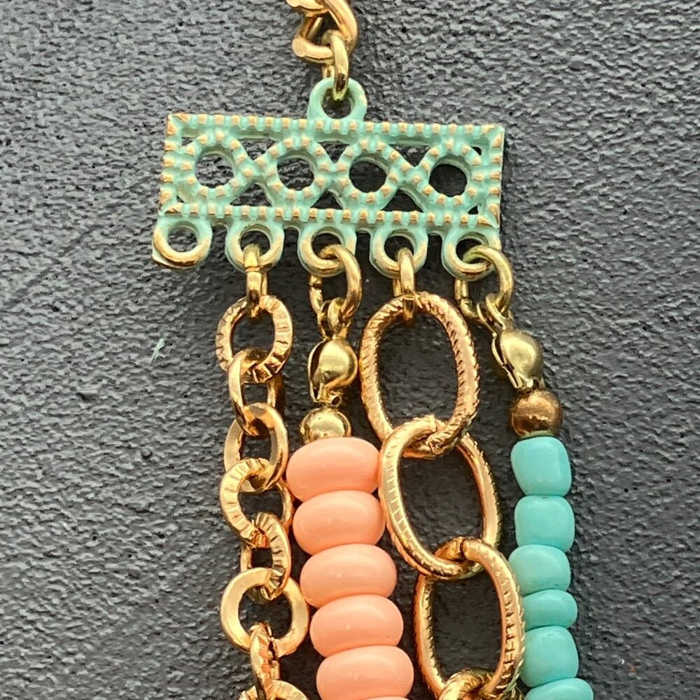 Plunder Layered Beaded Necklace 20 In As Is Multicolor Beads Gold Chains Retro - Picture 9 of 9